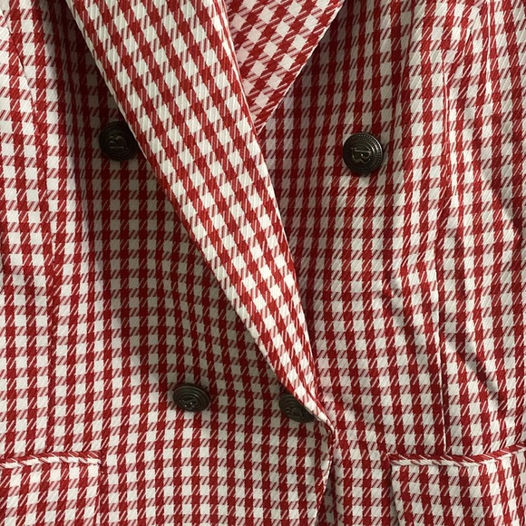 Red & White double breasted houndstooth blazer. 💯 polyester. NWOT. Fully lined - Picture 2 of 9